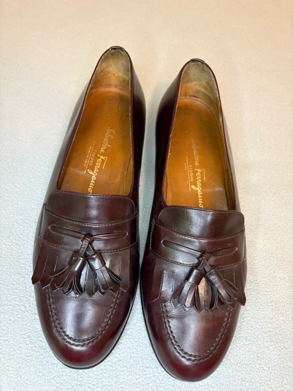 Salvatore Ferragamo Studio Tassel Loafers Brown Leather 10 EE